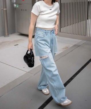 WEGO サイドスリットデニムストレートパンツ デニム淡色