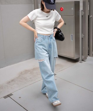 WEGO サイドスリットデニムストレートパンツ デニム淡色