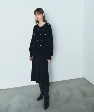 GRACE CONTINENTAL パールドットニットトップ ブラック