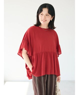 CRAFT STANDARD BOUTIQUE ウ゛ィンテージボイルティアード切替ブラウス Red
