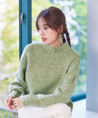 Tiaclasse 【洗える】ピンタックボトルネックニットトップス グリーン