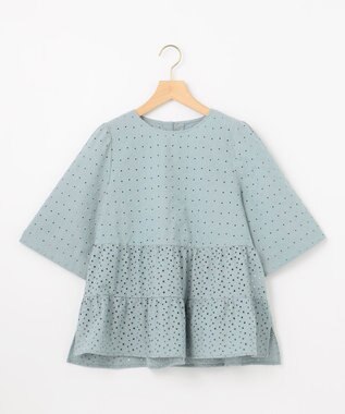 組曲 S エンブロイダリーレースフリル ブラウス スモーキーミント系