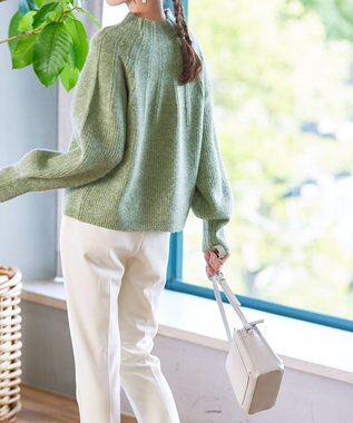 Tiaclasse 【洗える】ピンタックボトルネックニットトップス グリーン