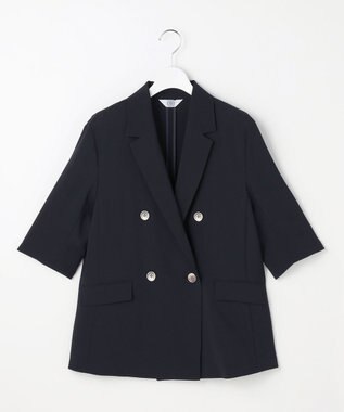 J.PRESS LADIES L BREEZ COOL トロ ハーフスリーブ ダブル ジャケット ネイビー系