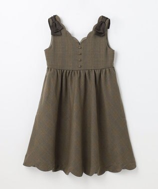 ANY KIDS チェックジャンパースカート ベージュチェック