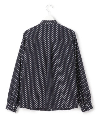 23区 【洗える】ジオメトリックパターン ボウタイ ブラウス ネイビー系