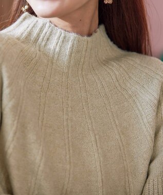 Tiaclasse 【洗える】ピンタックボトルネックニットトップス ベージュ