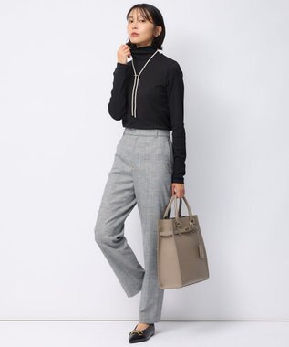 23区 【洗える】ウォームストレッチ チェック テーパード パンツ モノトーンチェック