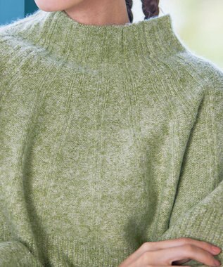 Tiaclasse 【洗える】ピンタックボトルネックニットトップス グリーン