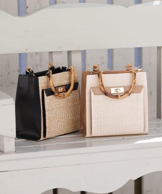 ANY SIS 【美人百花7月号掲載】2WAYバンブーライクハンドルミディ トートバッグ ナチュラル×ベージュ