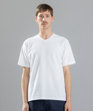 JOSEPH HOMME メランジリップル　Vネックカットソー ホワイト系