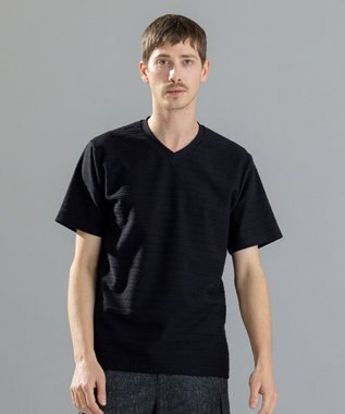 JOSEPH HOMME メランジリップル　Vネックカットソー ブラック系