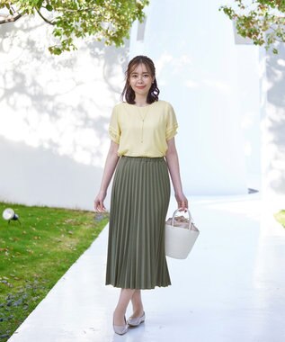 Tiaclasse 【ウエストゴム・洗える】カットソーアコーディオンプリーツスカート カーキ