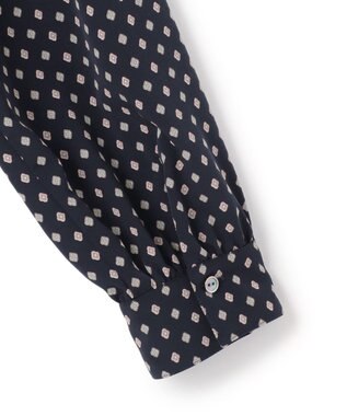 23区 【洗える】ジオメトリックパターン ボウタイ ブラウス ネイビー系