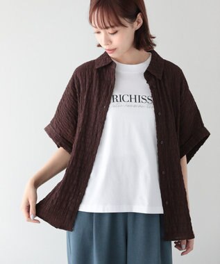 Green Parks シアーシャーリングフレンチスリーブシャツ Brown