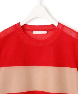 ICB 【洗える】 シアースムースボーダー ニット レッド×チノベージュ系