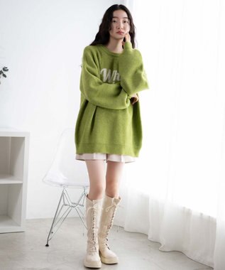 WEGO フラッフィーロゴジャガードニットプルオーバー グリーン