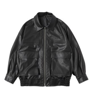 WEGO ヴィンテージライクFレザーブルゾン ブラック