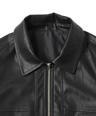 WEGO ヴィンテージライクFレザーブルゾン ブラック