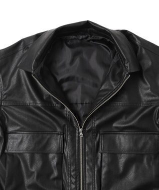 WEGO ヴィンテージライクFレザーブルゾン ブラック