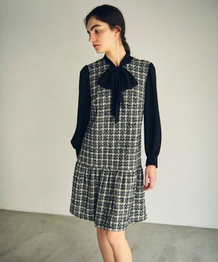 GRACE CONTINENTAL ツイードコンビワンピース ブラック