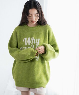 WEGO フラッフィーロゴジャガードニットプルオーバー グリーン