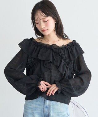 earth music&ecology シアーチェック2wayオフショルブラウス