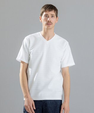 JOSEPH HOMME メランジリップル　Vネックカットソー ホワイト系