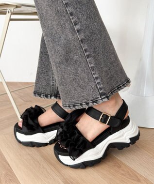 WEGO フリルスポーツ厚底サンダル ブラック