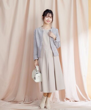 Tiaclasse L 【洗える】アシンメトリータックフレアワンピース ベージュ