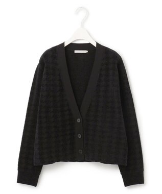 ICB L 【洗える】ハウンドトゥースパターン Vネックカーディガン ブラック系