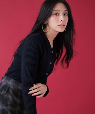 ANY SIS S CICA加工 襟デザイン ニット ネイビー