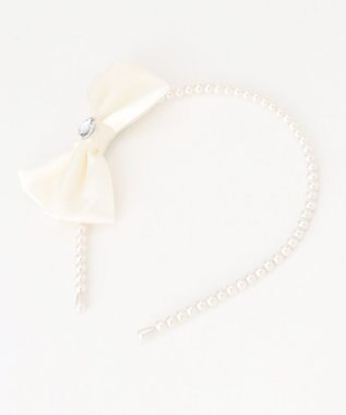 ANY KIDS サテンリボン×パール キッズカチューシャ オフホワイト