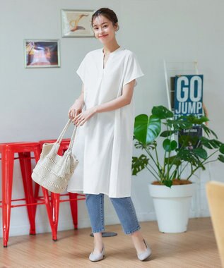 Tiaclasse 【洗える】リネンミックススキッパーシャツワンピース オフホワイト