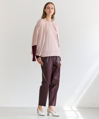 BEIGE， CHLOR / ウールシルク配色クルーネックカーディガン Pink