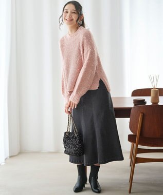 ANY SIS 【洗える】リボンヤーンミックス ニット ピンク