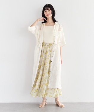 YECCA VECCA フレンチリネンドロストワンピース White