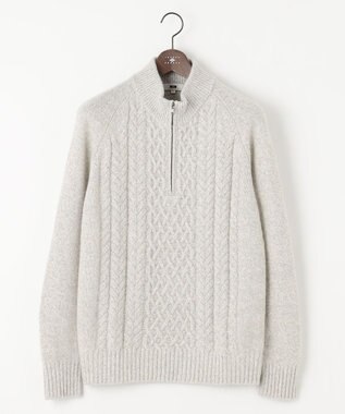 JOSEPH ABBOUD 【イタリア糸使用/軽く暖かい/多色展開】 ラムウールケーブル柄ハーフZIPプルオーバー ライトグレー系