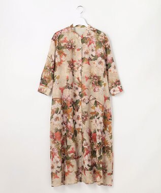 自由区 【SHIHOさん着用】ボタニカルプリント ワンピース ライトベージュ系