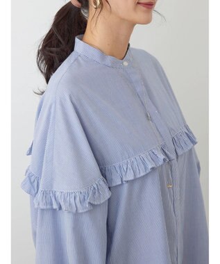 AMERICAN HOLIC フリルバンドカラーシャツ Stripe