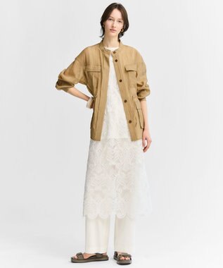 23区 リネンレーヨンストレッチ ワイドパンツ オフ系