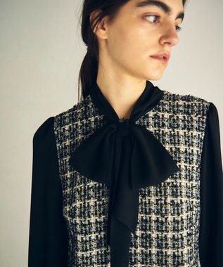 GRACE CONTINENTAL ツイードコンビワンピース ブラック