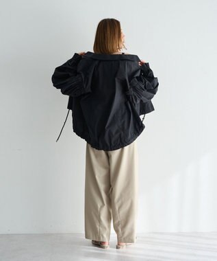 YECCA VECCA ボリュームギャザーデザインZIPブルゾン Black