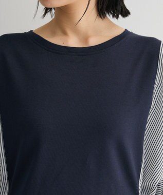 Green Parks 脇リボンドッキングチュニック Stripe Navy