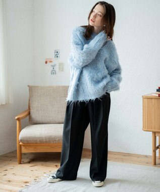 WEGO ブラッシュニットBIGプルオーバー サックス