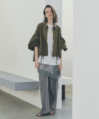 YECCA VECCA ボリュームギャザーデザインZIPブルゾン Khaki