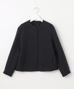 自由区 L 【洗える】ライトダブルクロス ノーカラージャケット ネイビー