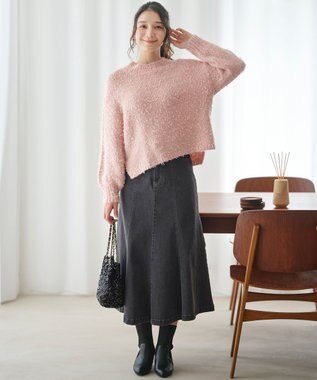 ANY SIS 【洗える】リボンヤーンミックス ニット ピンク