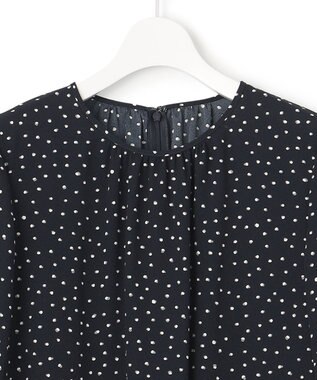 23区 【洗える】バックサテンアムンゼン ドットプリント ワンピース ネイビー×ホワイトドット