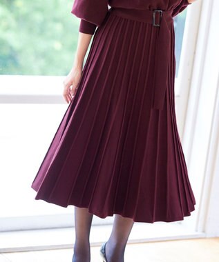 Tiaclasse 【洗える】1枚で着映えするパフ袖プリーツニットワンピース ワイン